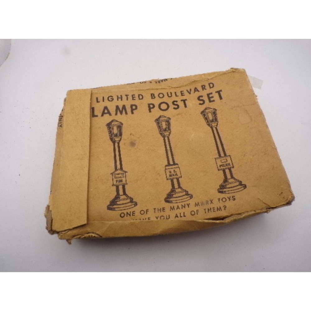 Vintage Marx Toys Lighted Boulevard Lamp Post Set 3 Piece O Scale Original Box‎